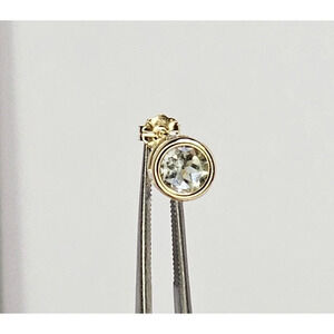 14K Yellow Gold 7.0mm Bezel - Light Green Quartz Single Stud Earring - Not Scrap